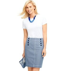 Talbots Skirt Women's 6P Blue & White Seersucker Stripe Button Detail Petite